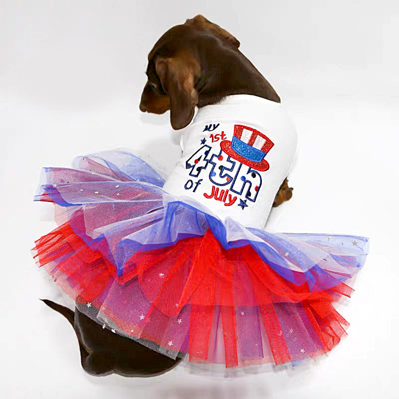 4th of July Dog Dress – Tulle Skirt & Patriotic Print
