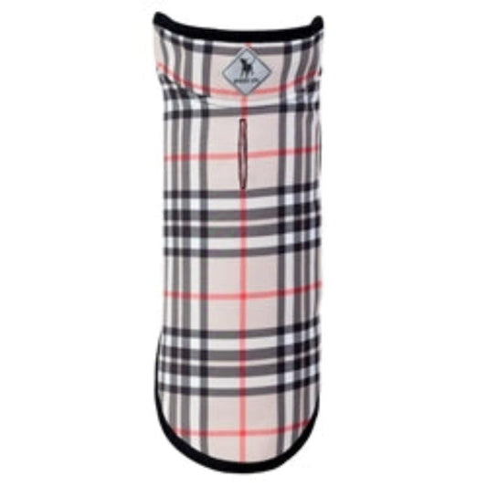 Tan Plaid Softshell Dog Jacket with Fleece Lining