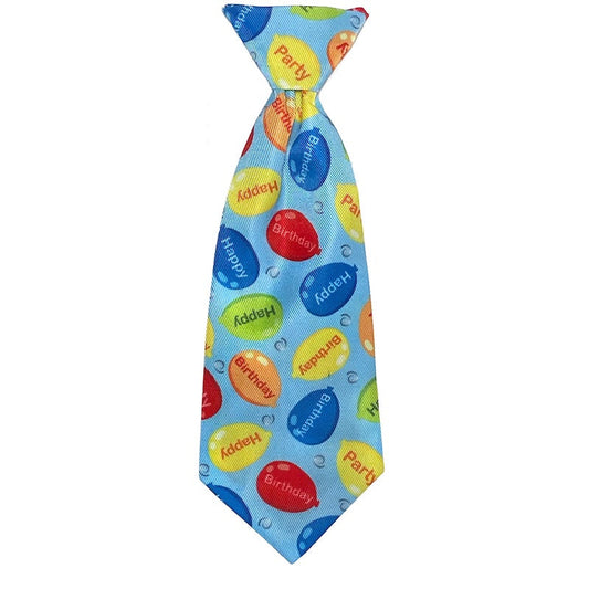 Birthday Party Time Balloons Blue Pet Neck Tie