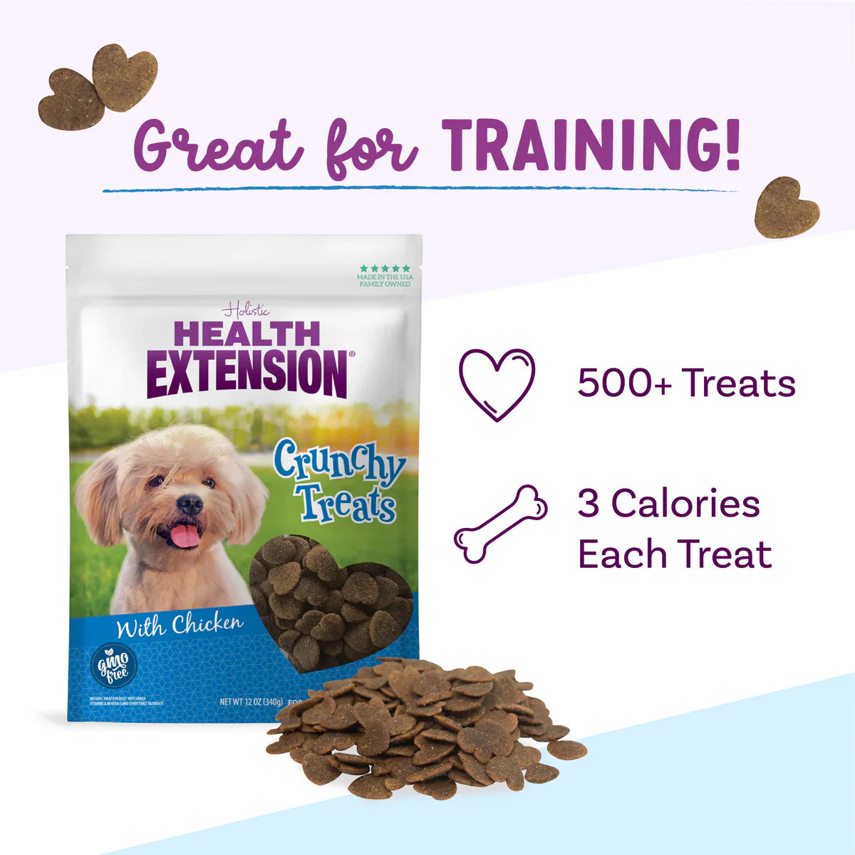 Chicken Dog Treats - Health Extension Heart Shaped 12oz 🐔