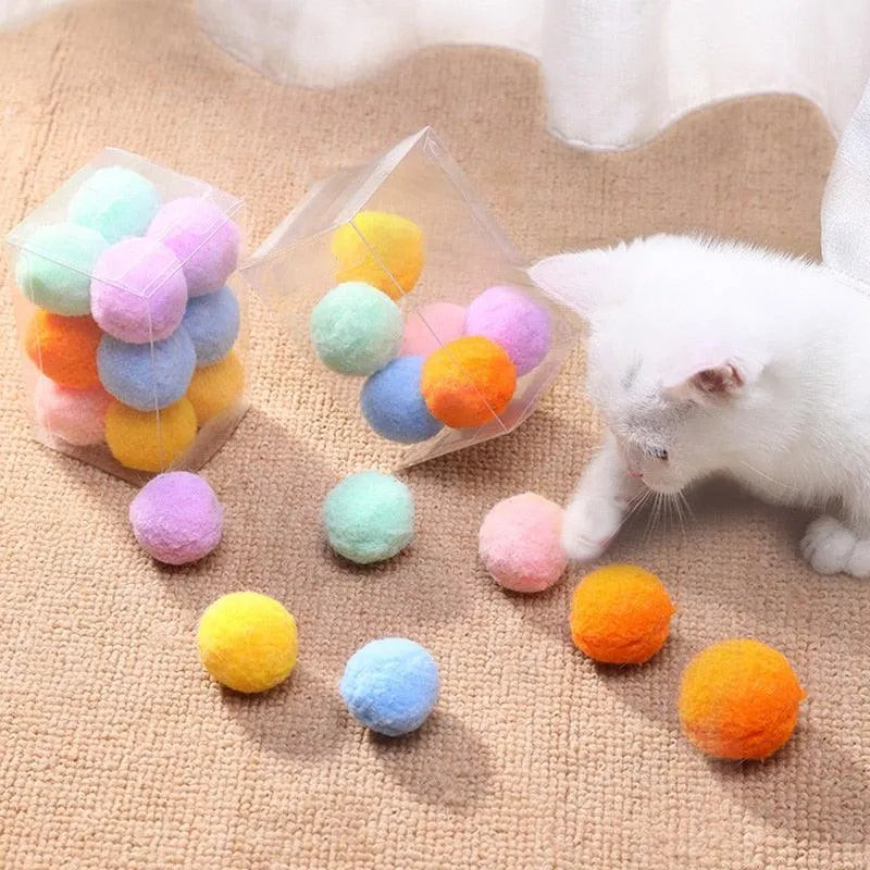 Colorful 12Pcs Stevvex Funny Cat Toys plush ball set, perfect for interactive play and training with kittens.