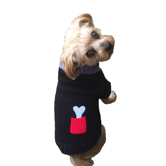 Bone on Board Black with Red Bone Pocket Turtleneck Pet Sweater