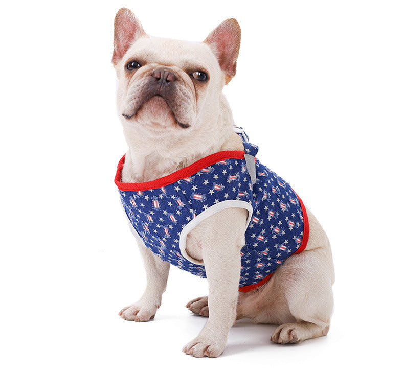 Denim Dog Harness with Star Print & Secure Buckle