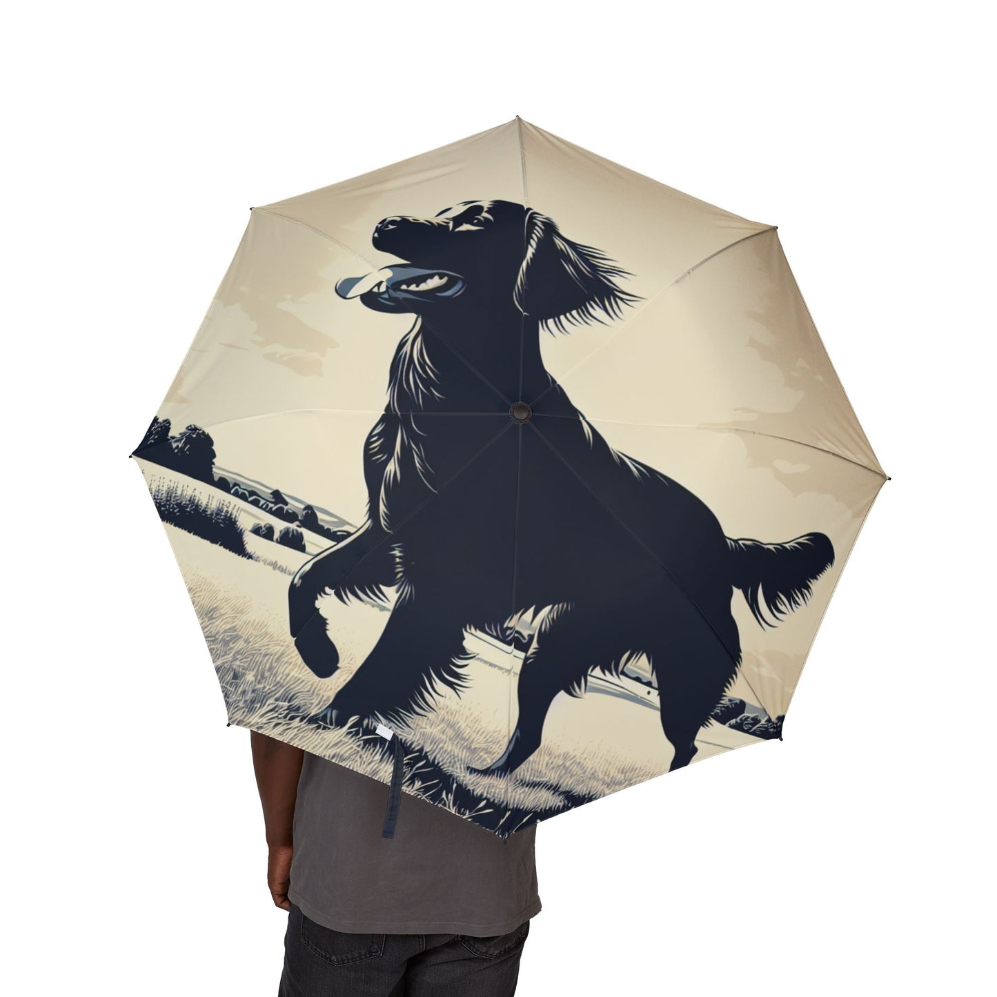 Flat Coated Retriever Semi-Automatic Foldable Umbrella