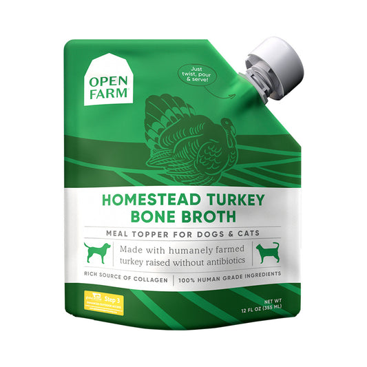 Open Farm Turkey Bone Broth for Dogs and Cats 12oz Liquid Topper