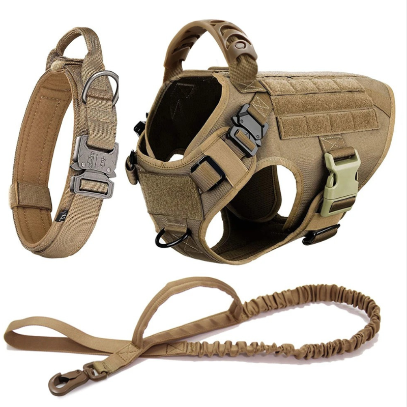 Large Dog Harness & Leash Set – Training Vest for Big Breeds - WTN Essentials - Brown - S - sku - 46557240590528