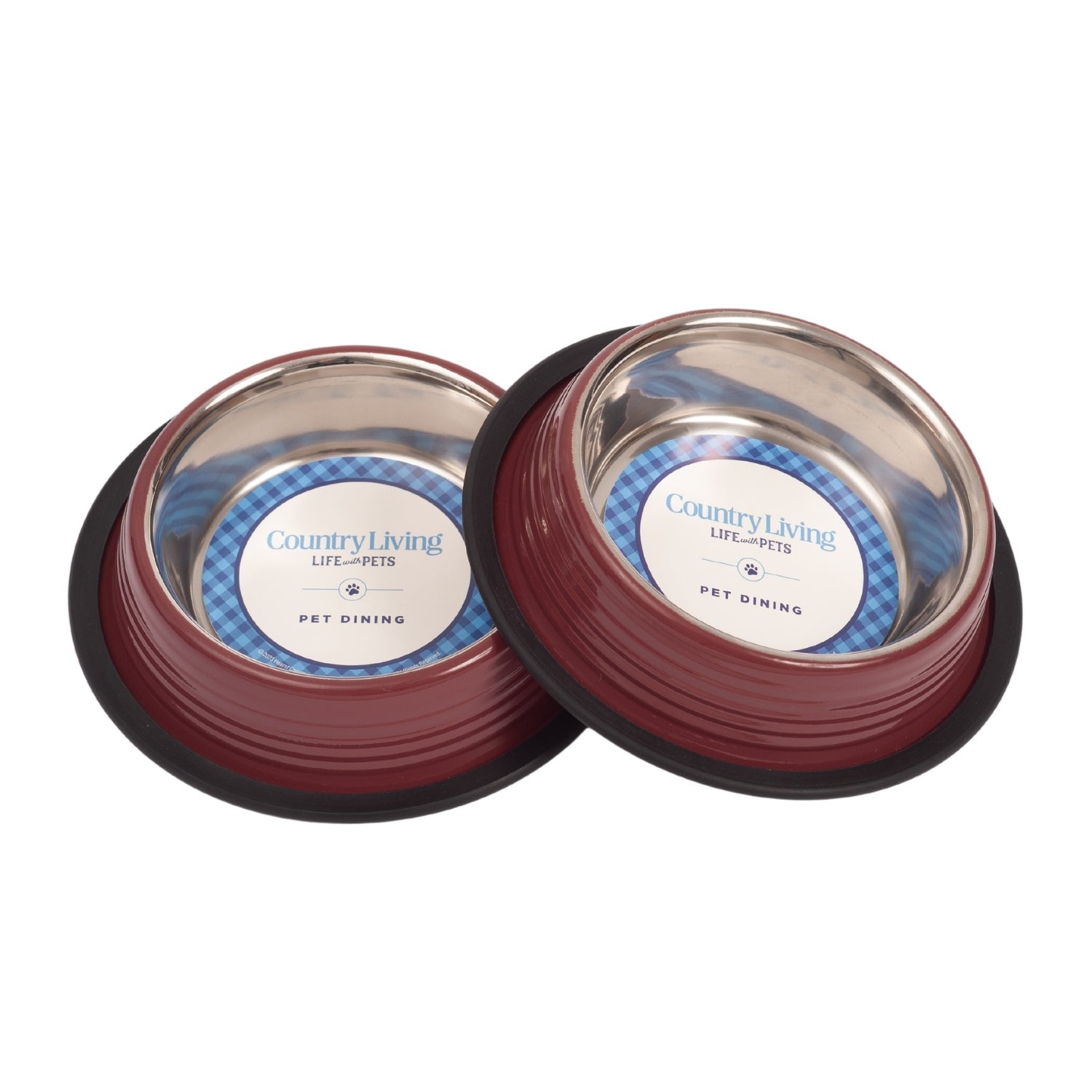 Country Living Set of 2 Ribbed Non-Slip Pet Bowls – Merlot Red - Purrfect Pet Kingdom
