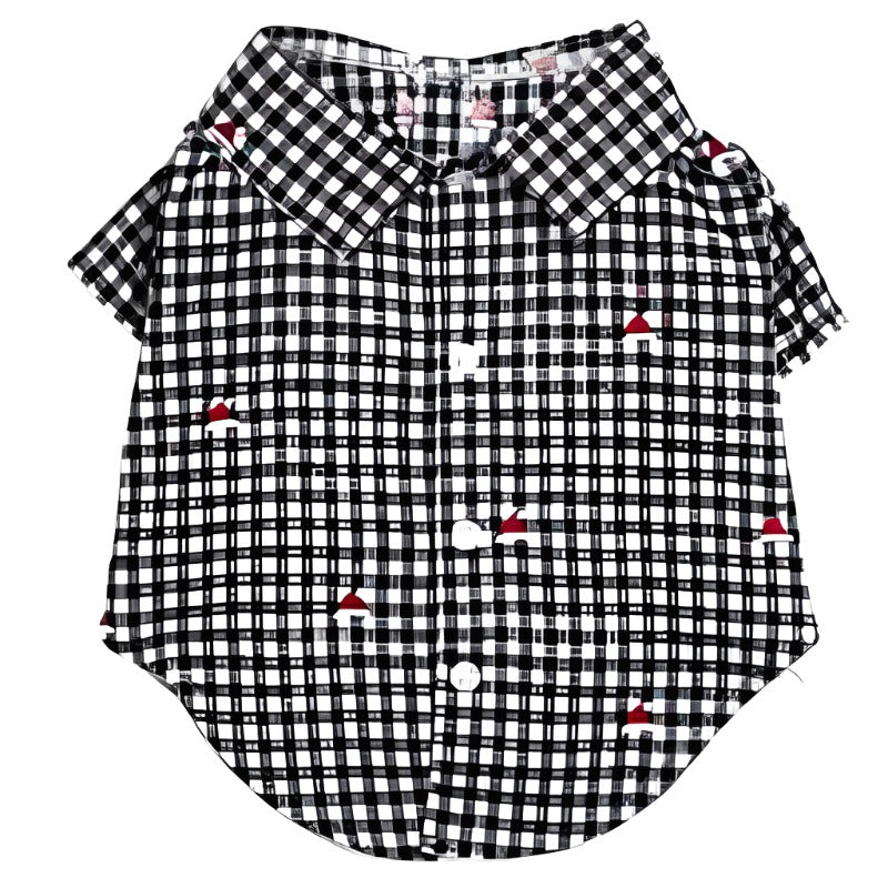 Check Black & White Holiday Santa Hats Collared Dog Shirt
