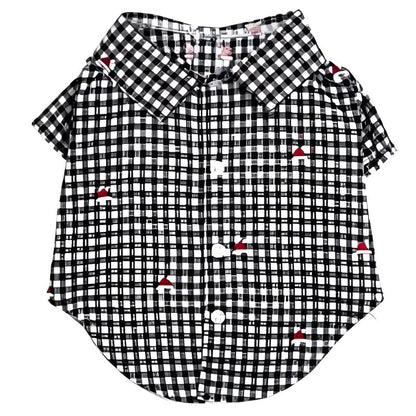 Check Black & White Holiday Santa Hats Collared Dog Shirt