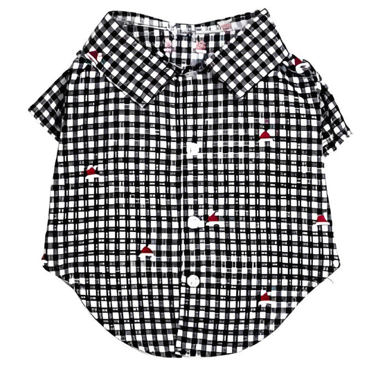 Check Black & White Holiday Santa Hats Collared Dog Shirt