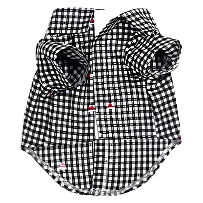 Check Black & White Holiday Santa Hats Collared Dog Shirt