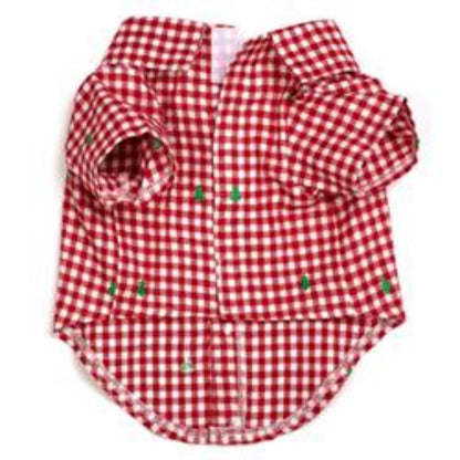 Check Trees Red & White Holiday Collared Dog Shirt