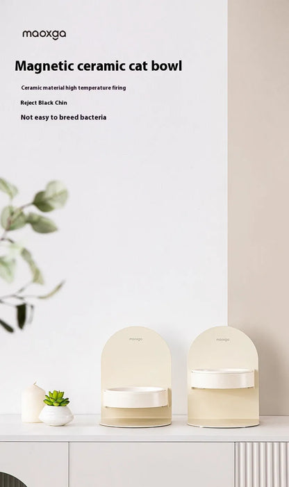 15-Degree Elevated Ceramic Cat Bowl by Purrfect Pet Kingdom in elegant white, perfect for stress-free dining for your cat.