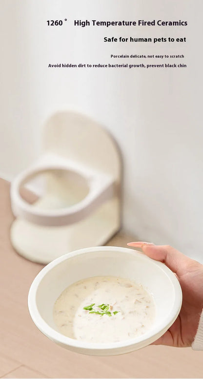 15-Degree Elevated Ceramic Cat Bowl by Purrfect Pet Kingdom in elegant white, perfect for stress-free dining for your cat.