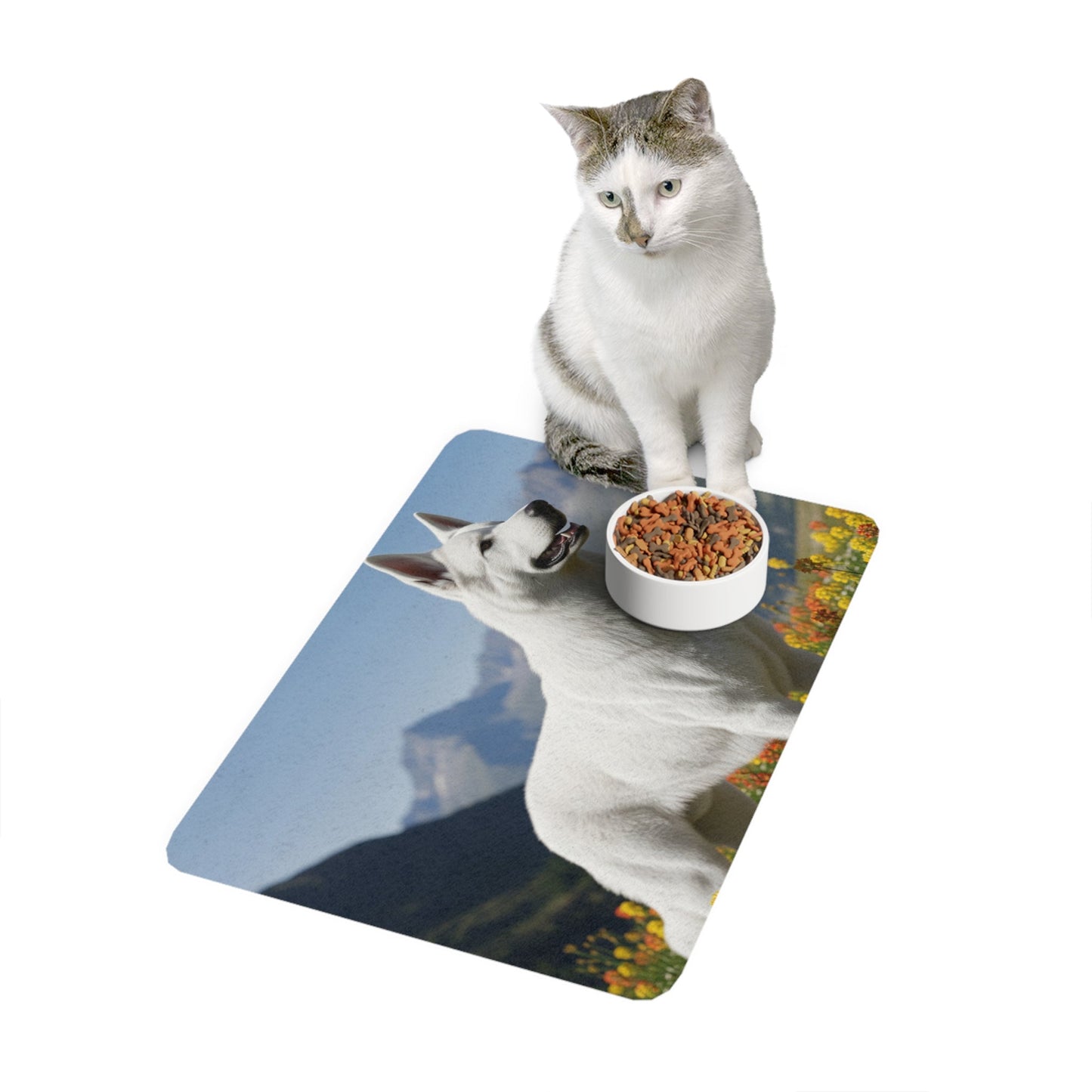 Pet Food Mat (12x18) - White Swiss Shepherd Dog