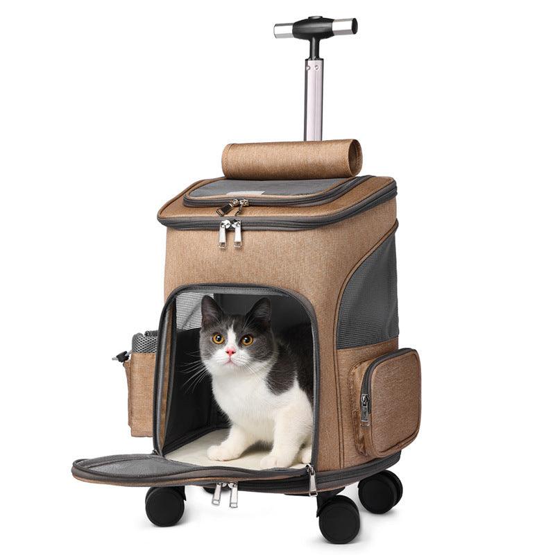 Pet Carrier-Portable Folding Trolley Backpack for Travel