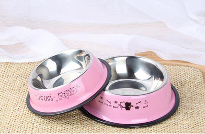 Stainless Steel Pet Dog Bowl Non-Slip Spray Paint Color Single Bowl Dog Food Bowl Cat And Dog Cartoon Printing at Purrfect Pet Kingdom