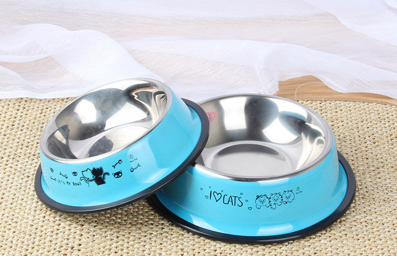 Stainless Steel Pet Dog Bowl Non-Slip Spray Paint Color Single Bowl Dog Food Bowl Cat And Dog Cartoon Printing at Purrfect Pet Kingdom
