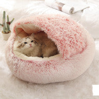 2-in-1 Pet Bed - Round Plush Calming Donut Bed for Dogs & Cats