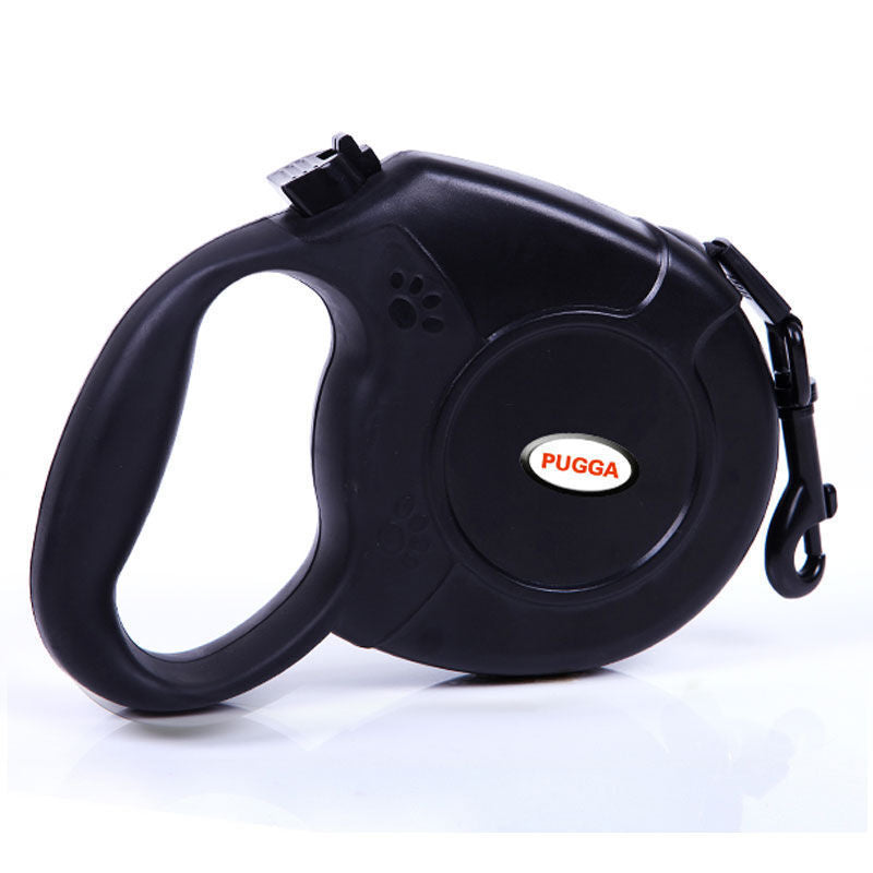 Estely durable black plastic retractable dog leash for large dogs with ergonomic handle, thumb brake and swivel hook.
