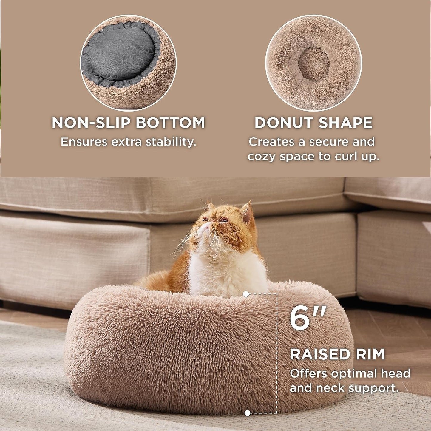 Pet Bed Anti-Slip Round Fluffy Plush Faux Fur 15 Lbs 🛏️