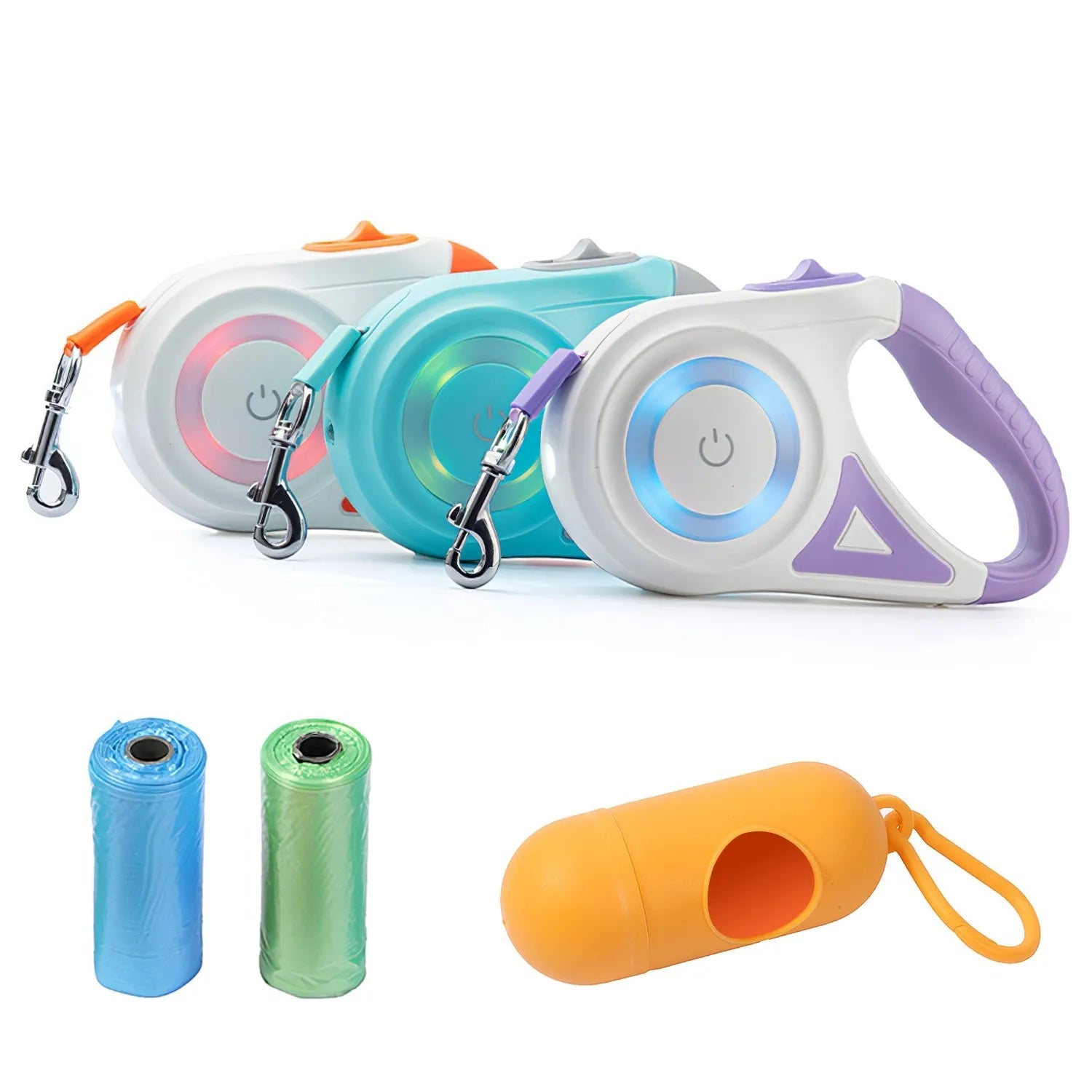 16FT retractable dog leash by GBruno Store, featuring flashlight and RGB light, suitable for pets 66-110lbs, includes wast...