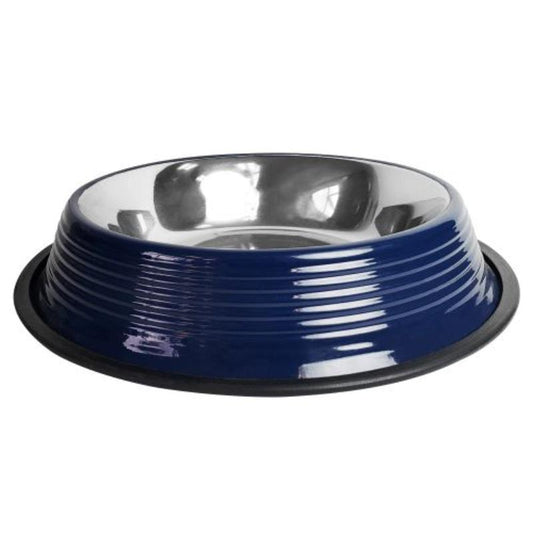 Ribbed No Tip Non Skid Bowl for Cats and Dogs - Poseidon Blue