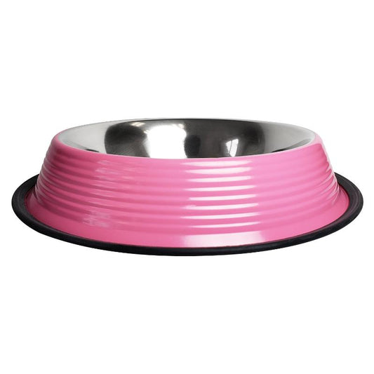 Ribbed No Tip Non Skid Bowl for Cats and Dogs - Carnation Pink 16 oz