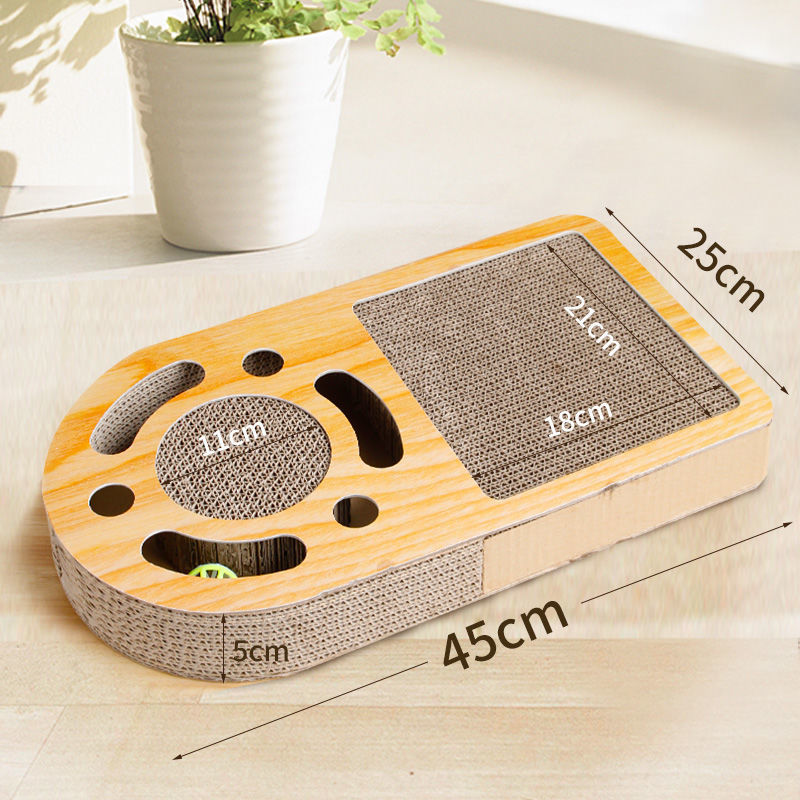 Purrfect Pet Kingdom Cat Scratch Board Round Ball Grinding Claw Toy (Wood Grain Square Plate) - Premium Cat Scratching