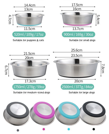 Silicone Pet Bowl Stainless Steel Dog Bowl Dog Food Bowl