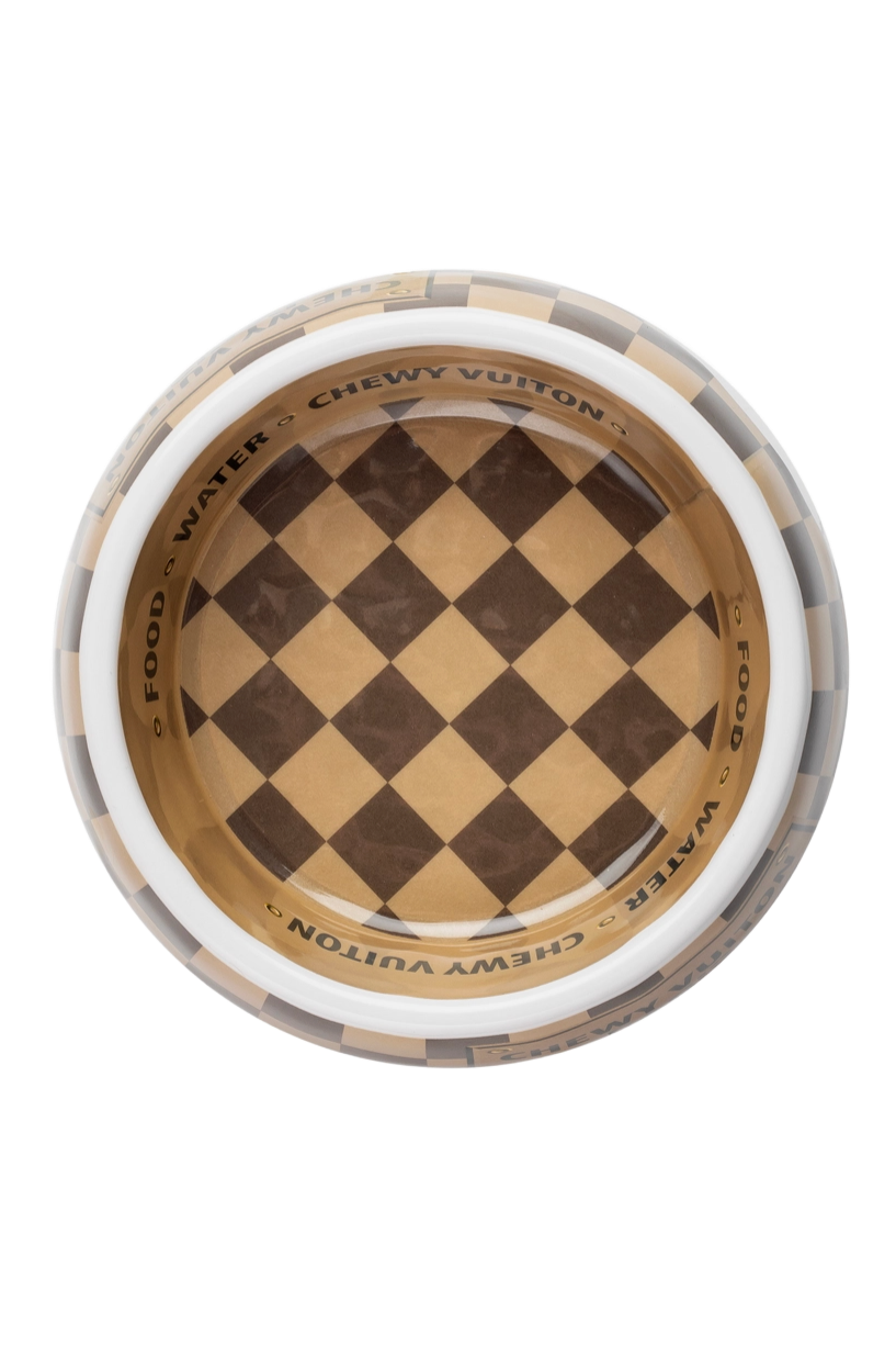 Checker Chewy Vuiton Single Bowl Medium - Dog Bowls & Feeders - Shoptiques