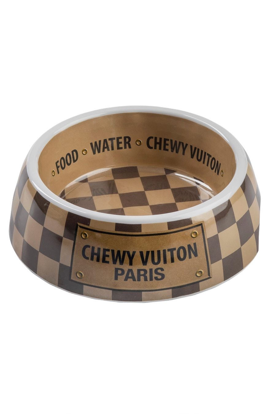 Checker Chewy Vuiton Single Bowl Medium - Dog Bowls & Feeders - Shoptiques