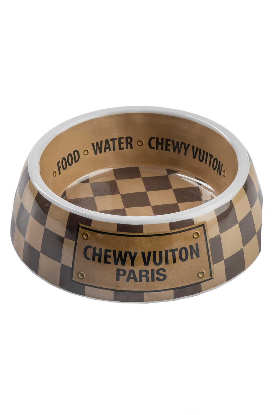 Checker Chewy Vuiton Single Bowl Small - Dog Bowls & Feeders - Shoptiques