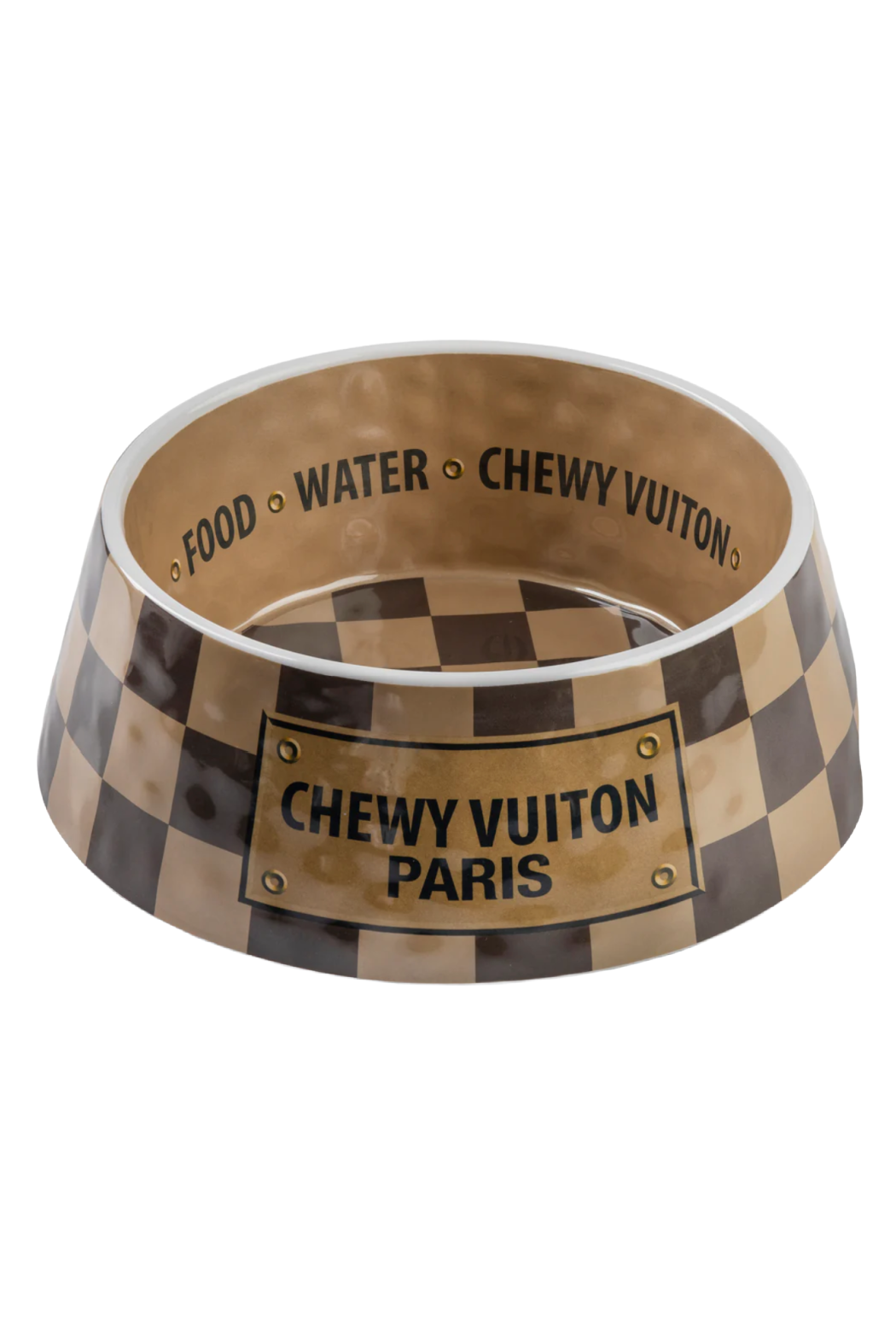 Checker Chewy Vuitton Single Bowl Large - Dog Bowls & Feeders - Shoptiques