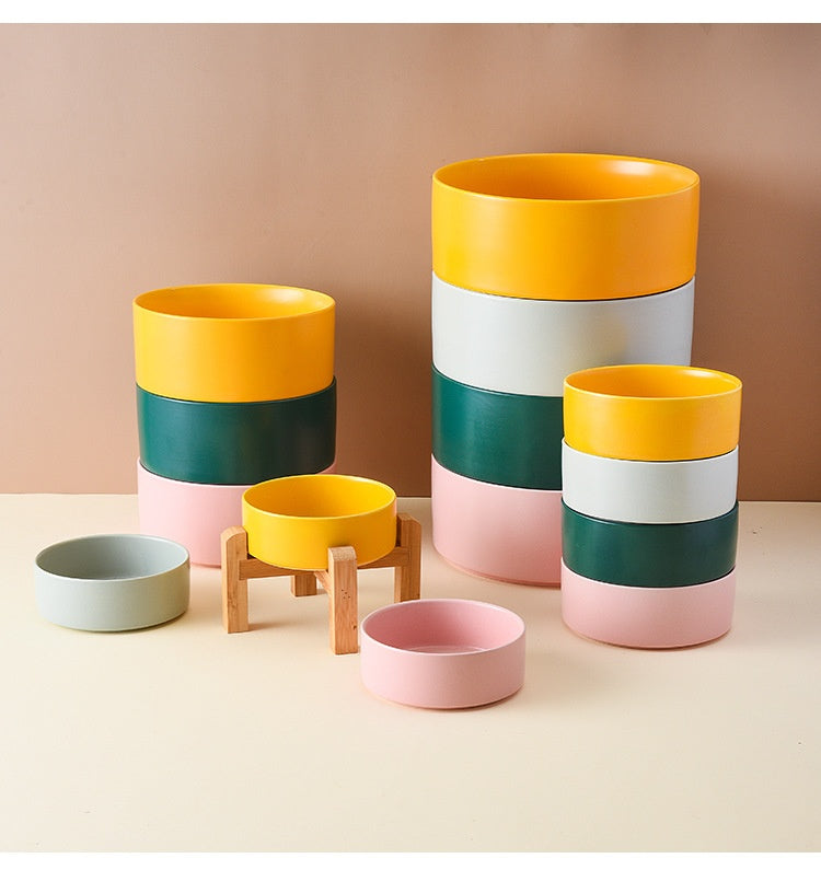 Pet Anti Rollover Ceramic With High Bamboo And Wood Frame