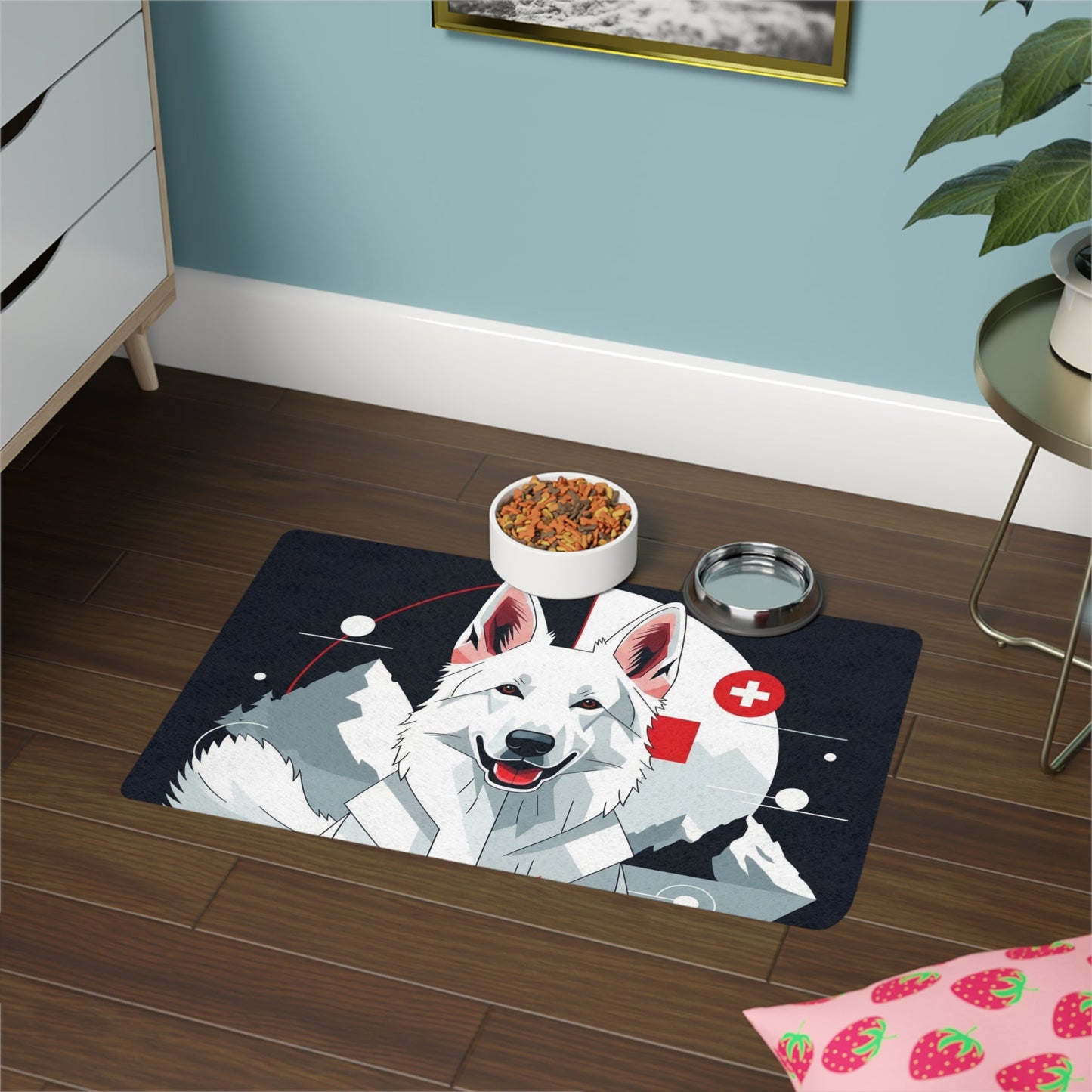 Pet Food Mat (12x18) - White Swiss Shepherd Dog
