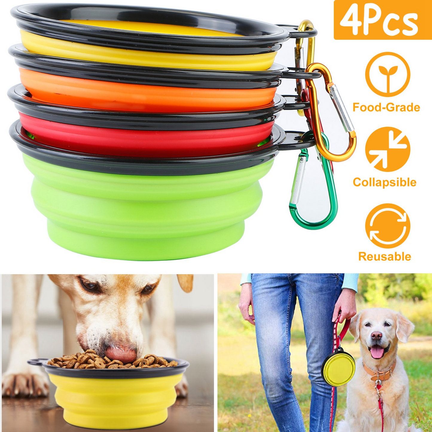 GBruno 4Pcs Silicone Collapsible Dog Bowls