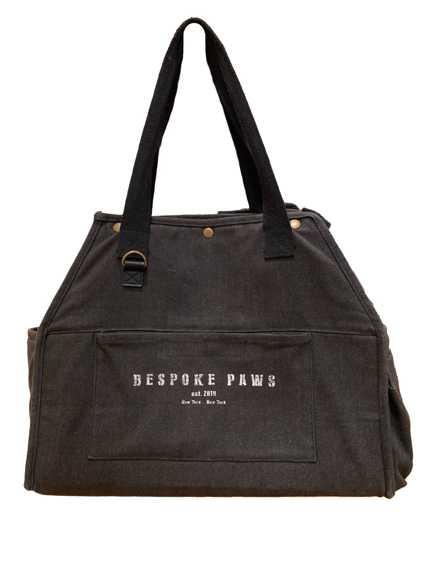 Dark brown tote bag with 'Bespoke Paws' logo on a white background