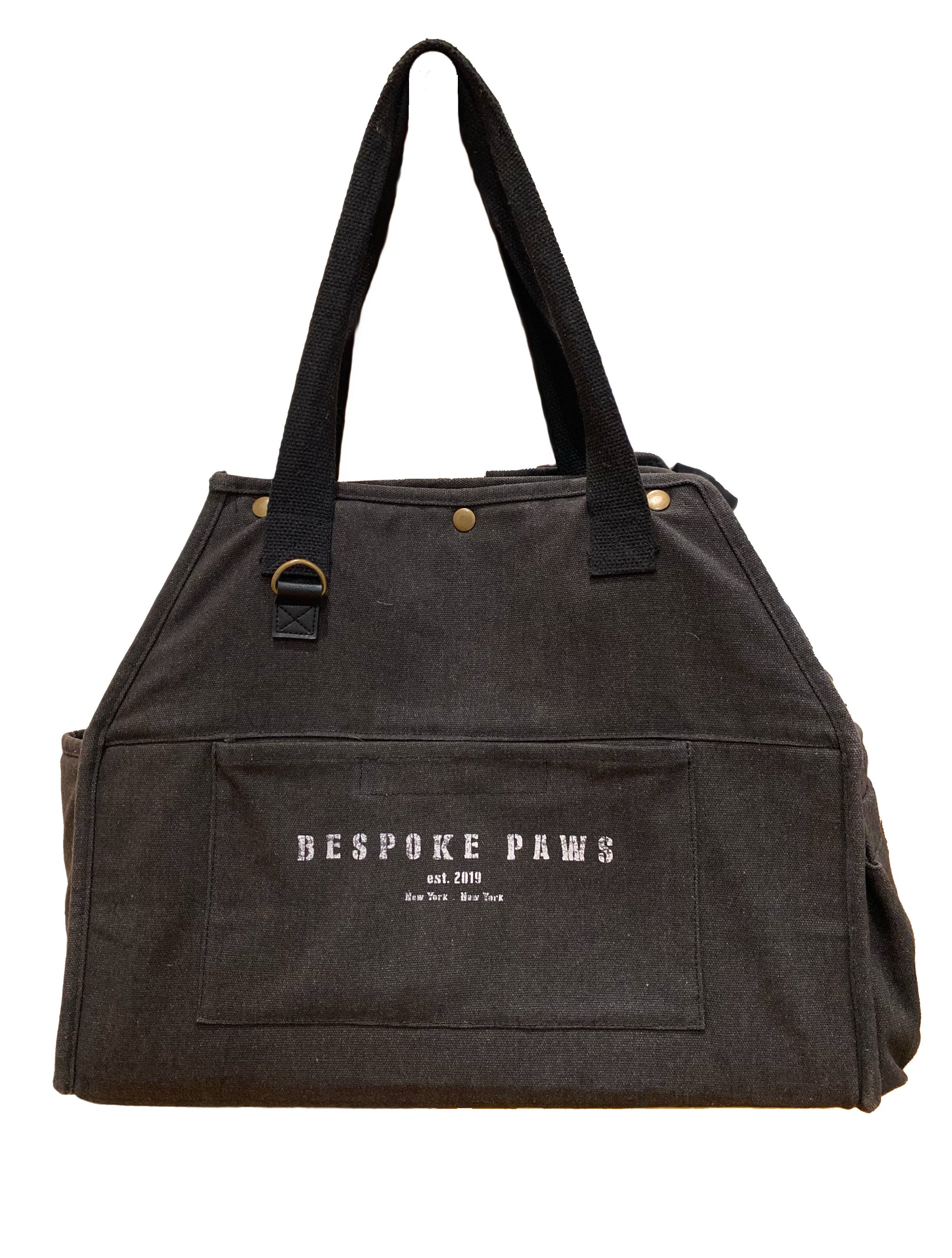 Dark brown tote bag with 'Bespoke Paws' logo on a white background
