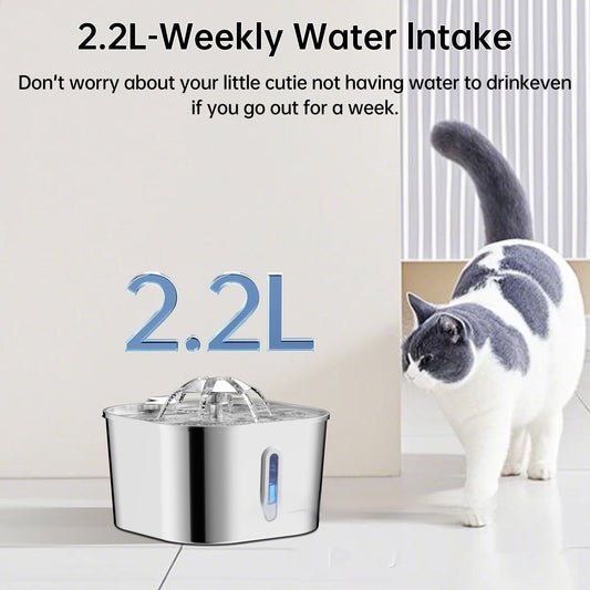 2.2L Stainless Steel Pet Cat Water Fountain Dogs And Cats
