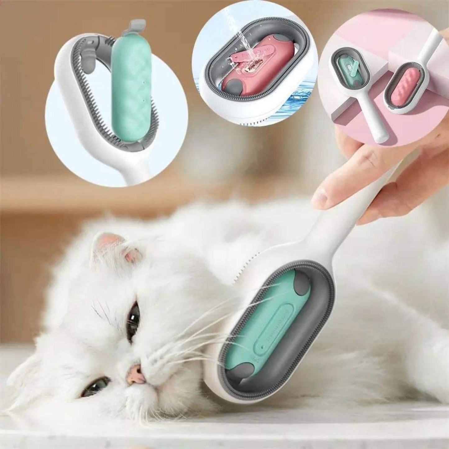 4-in-1 Pet Grooming Brush with Water Tank for Easy Cleaning