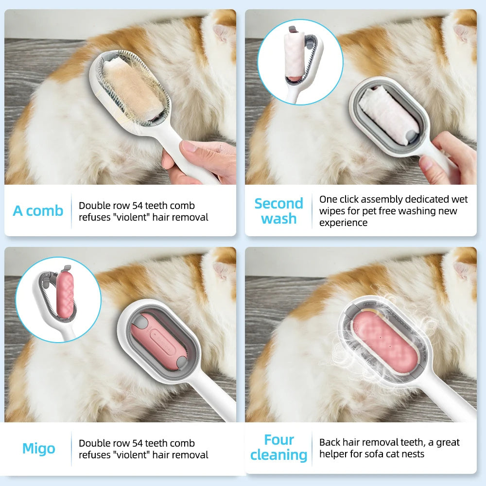 4-in-1 Pet Grooming Brush with Water Tank for Easy Cleaning