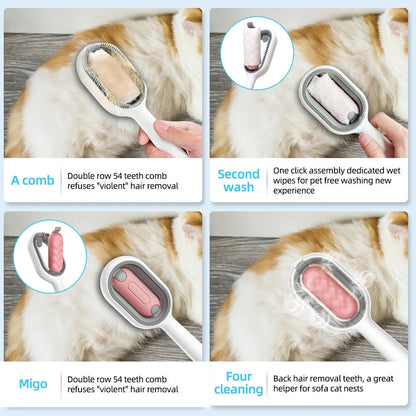 4-in-1 Pet Grooming Brush with Water Tank for Easy Cleaning