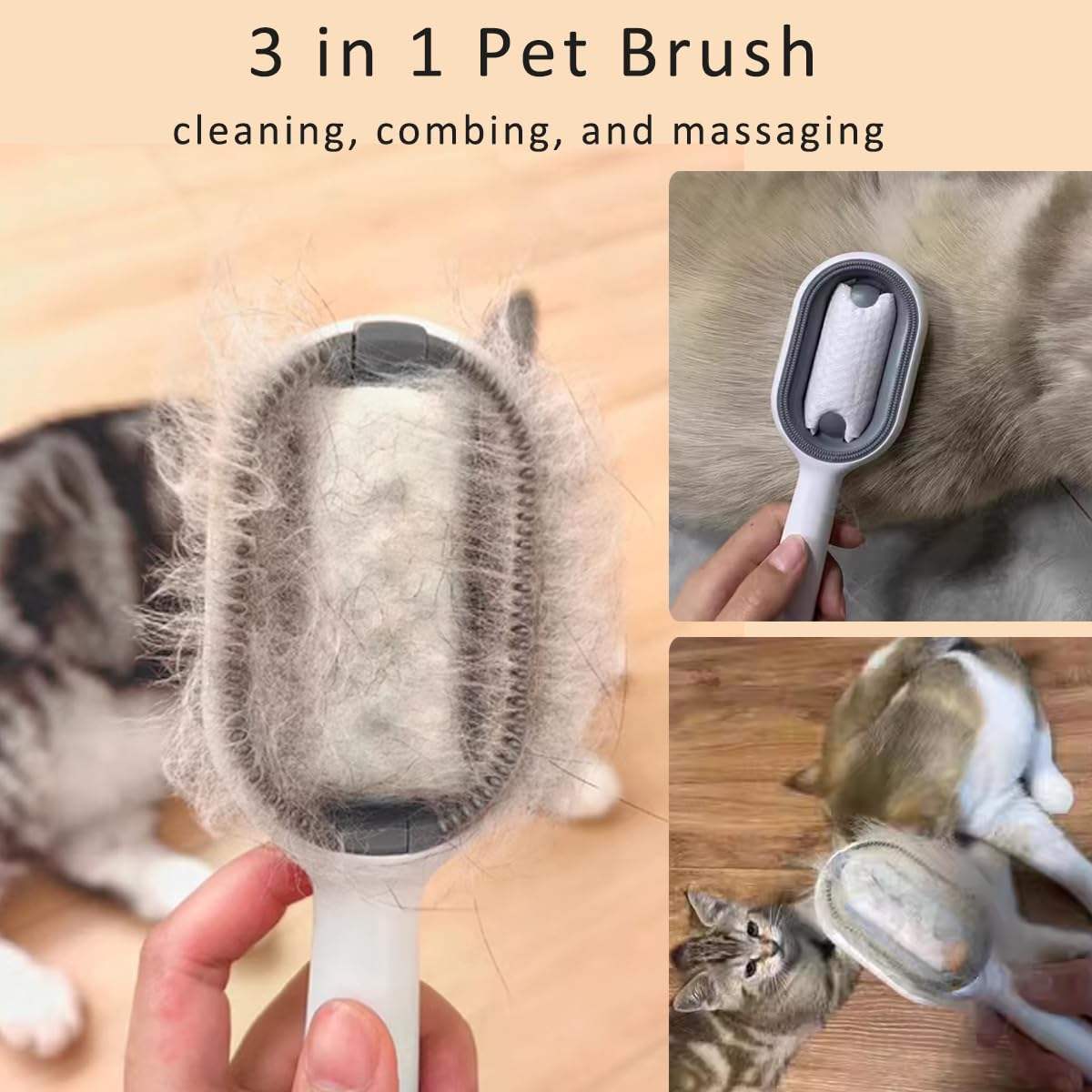 4-in-1 Pet Grooming Brush with Water Tank for Easy Cleaning