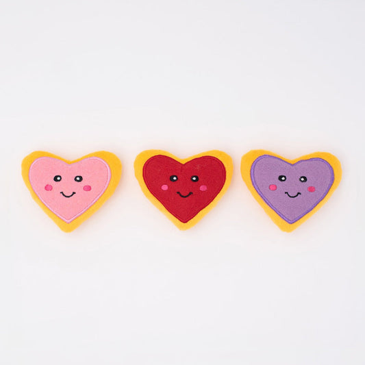 Valentine's Miniz Heart Cookies Dog Toys - 3 Pc