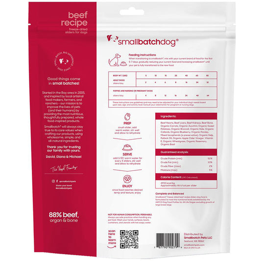 Smallbatch Freeze Dried Beef Sliders Natural Dog Food 14oz