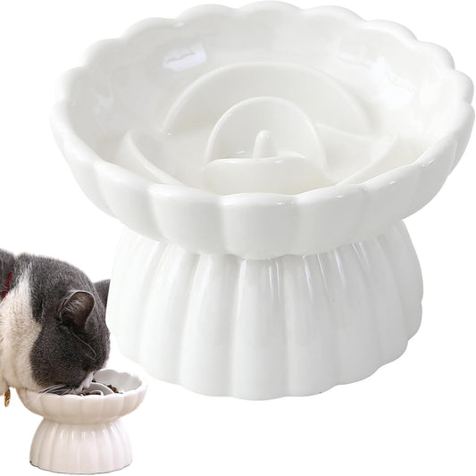Elevated Ceramic Slow Feed Dish For Cats And Small Dogs,