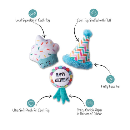 Happy Bark-day Small Plush Dog Toys Set of 3