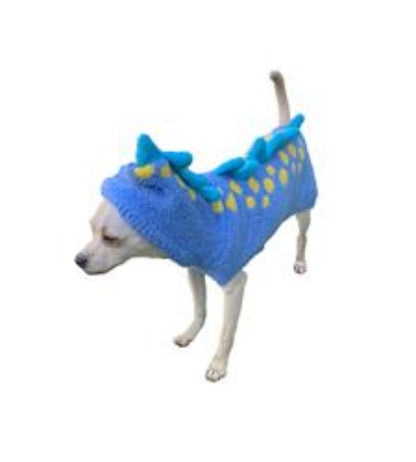 Chenille Blue Dinosaur Hoodie Dog Sweater