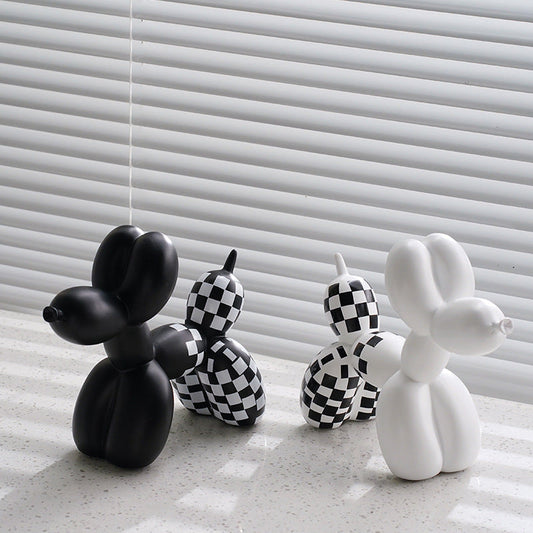 New black and white plaid balloon dog ornaments creative TV cabinet wine cabinet living room porch resin crafts